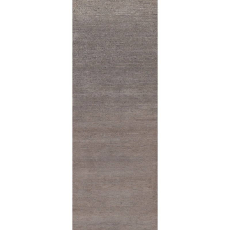Hand Knotted Oriental 100% Wool Carpet Modern Solid Greys & Charcoal Gabbeh Runner Rug - 10' 4'' X 3' 0''