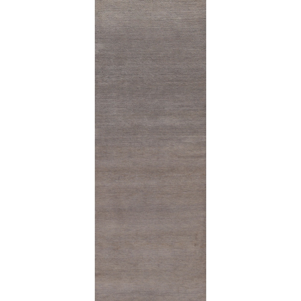 Hand Knotted Oriental 100% Wool Carpet Modern Solid Greys & Charcoal Gabbeh Runner Rug - 10' 4'' X 3' 0''