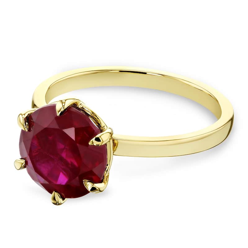 Kobelli 10 mm Red Ruby Solid 14k Gold 6-Prong Solitaire Precious Gemstone Ring