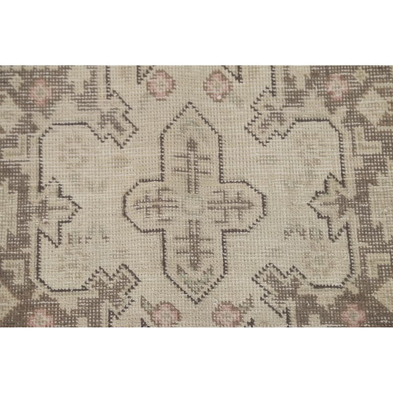 Distressed Beige Tabriz Persian Vintage Area Rug Handmade Wool Carpet - 6'7" x 9'6"