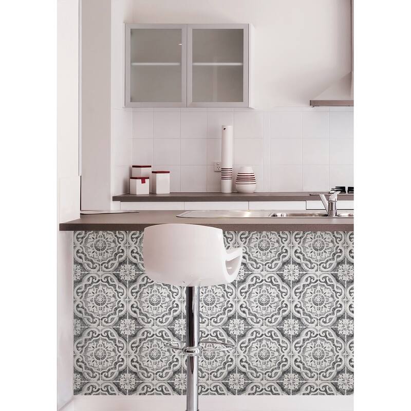 WallPops Ada Grey Embossed Peel and Stick Backsplash Tiles