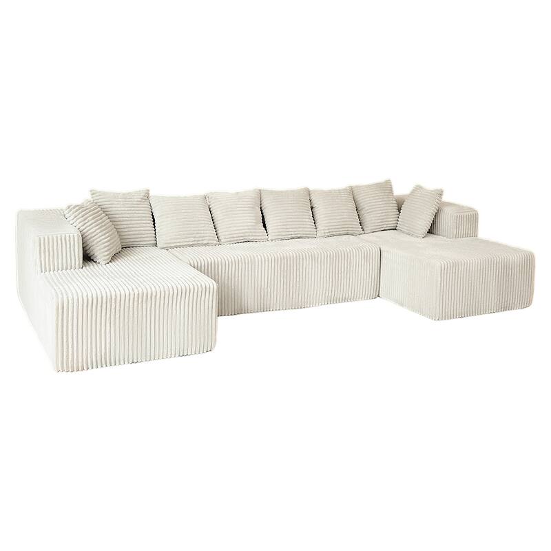 Freely Configurable Layout Modular Couch, U-shaped Sectional Sofa, Corduroy Full Compression Floor Standing Sofa with Pillows