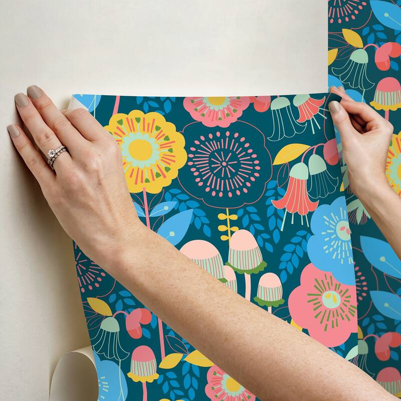 Megan Carter Dream Garden Teal Peel and Stick Wallpaper