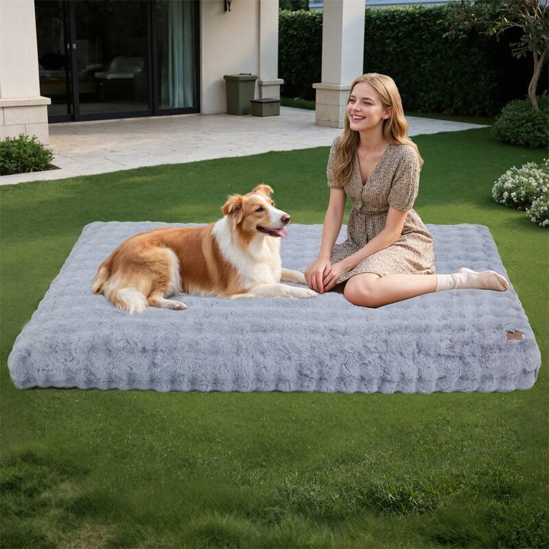 Washable Dog Bed Comfy Fluffy Kennel Pad Anti-Slip Pet Sleeping Mat Dogs Pillow - 51.2x43.3x4.7 inch - Grey
