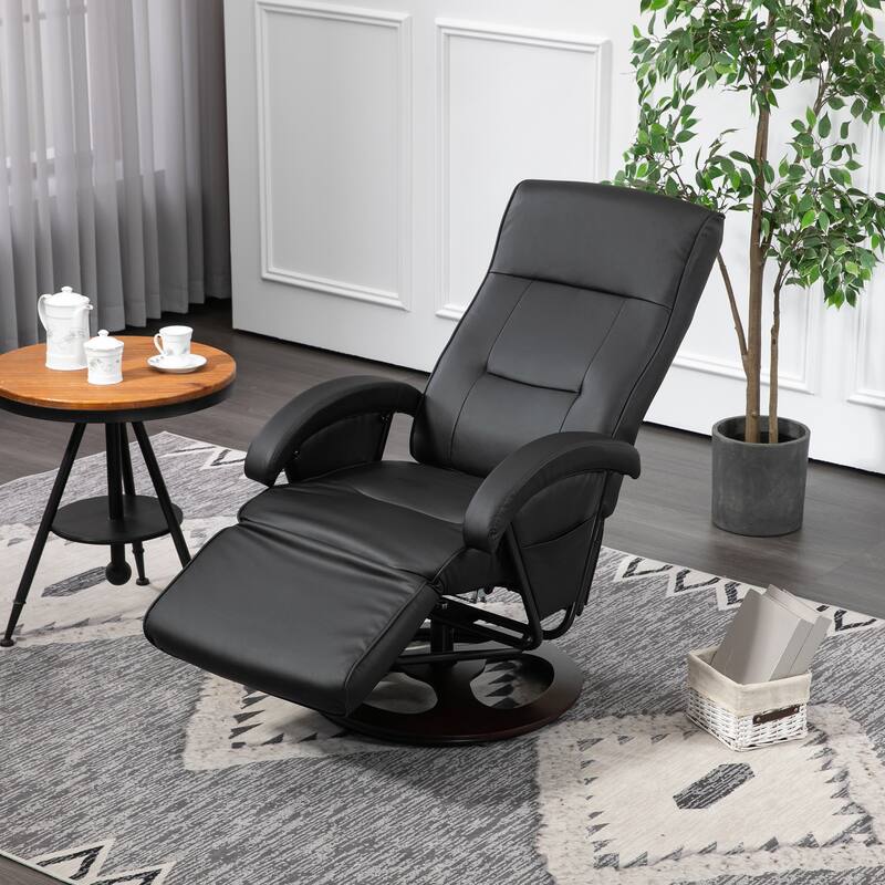 PU Leather Swivel Recliner with Footrest and Adjustable Backrest