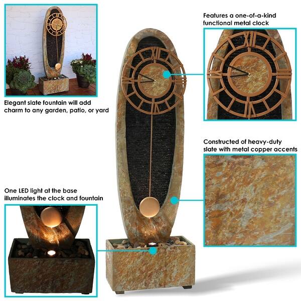 Shop Sunnydaze Outdoor Floor Water Fountain With Clock Natural