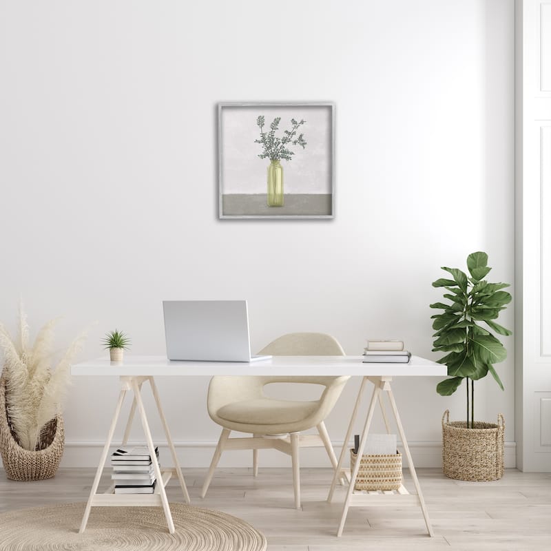 Stupell Plant in Vase Neutral Grey Design Framed Giclee Art Design By Ziwei Li