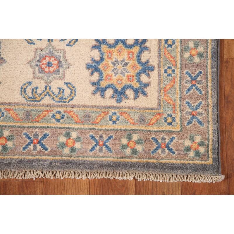 Gray Kazak Living Room Area Rug Hand-Knotted Traditional Wool Carpet - 6'7" x 9'9"