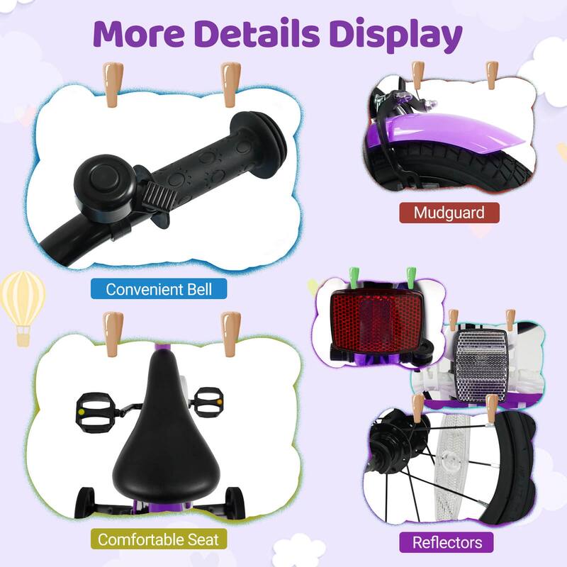 Costway 12”/14”/16”/18” Kids Bike with Training Wheels, Basket, Hand & - See Details