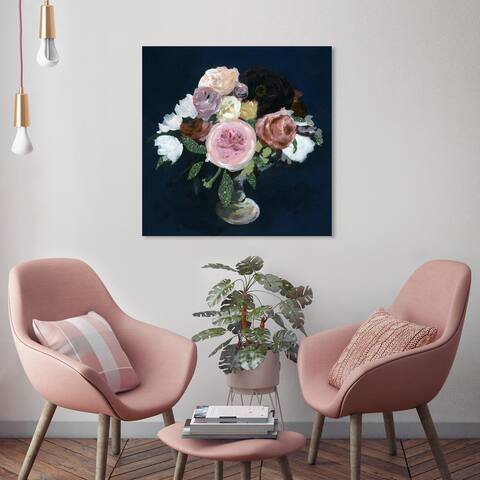 Oliver Gal 'Night Glitter Bouquet' Floral and Botanical Wall Art Canvas Print Florals - Black, Pink