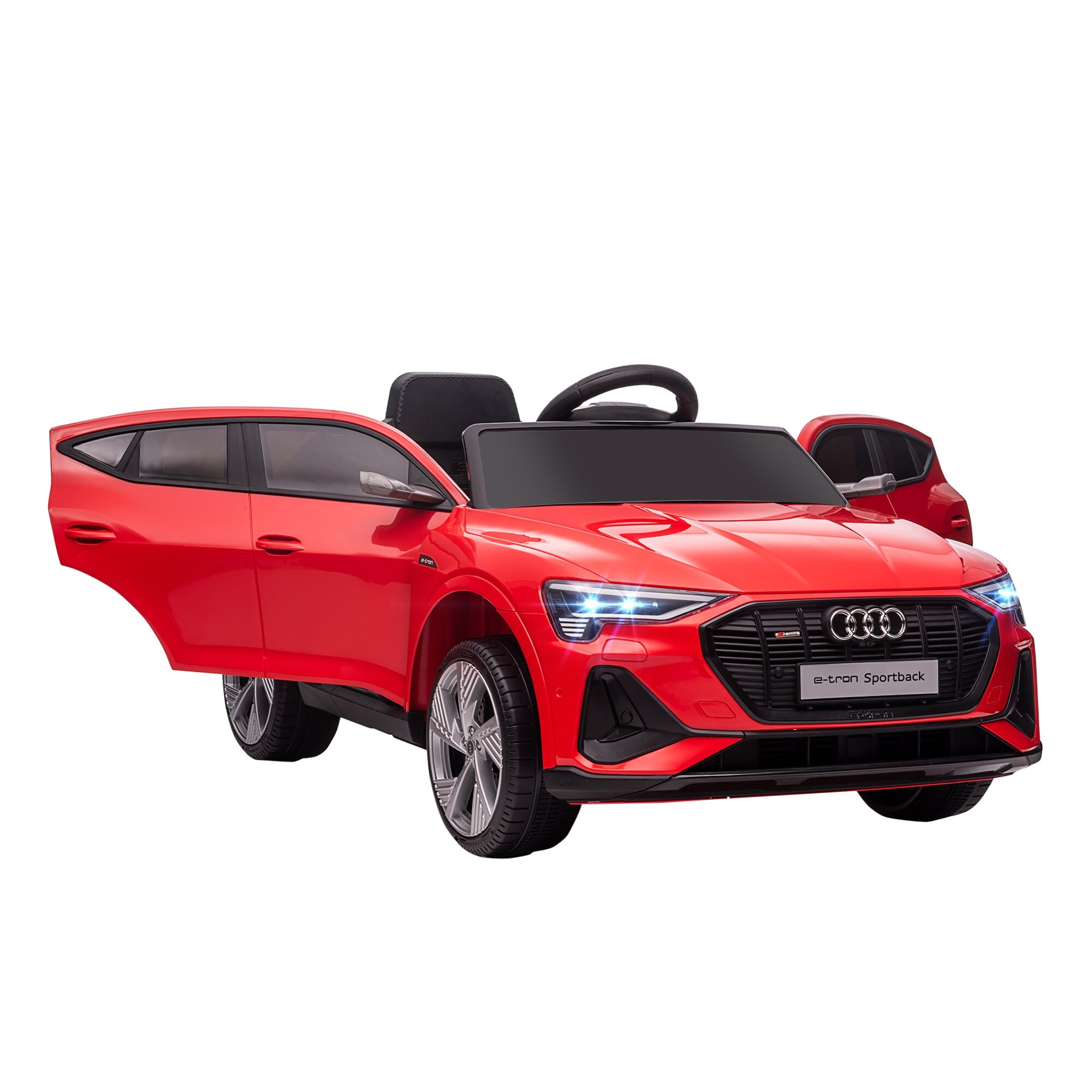 12V Kids Electric Ride On Audi E tron Car Battery Powered Toy with Remote Control Safety Belt LED Lights Music and Horn Red