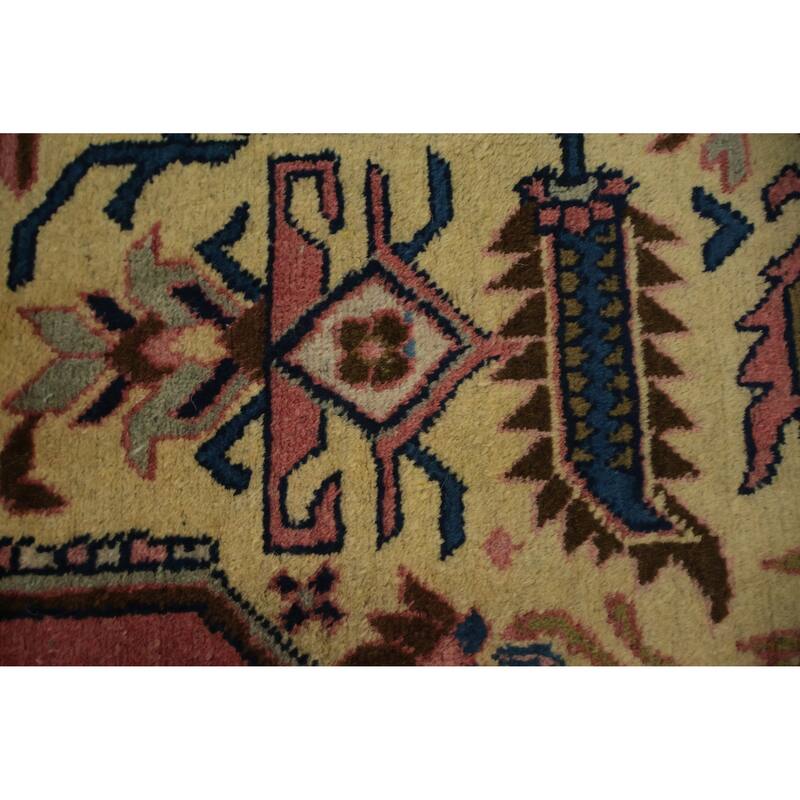 Hand Knotted Oriental 100% Wool Carpet Traditional Medallion Pink Heriz Area Rug - 12' 8'' X 9' 1''