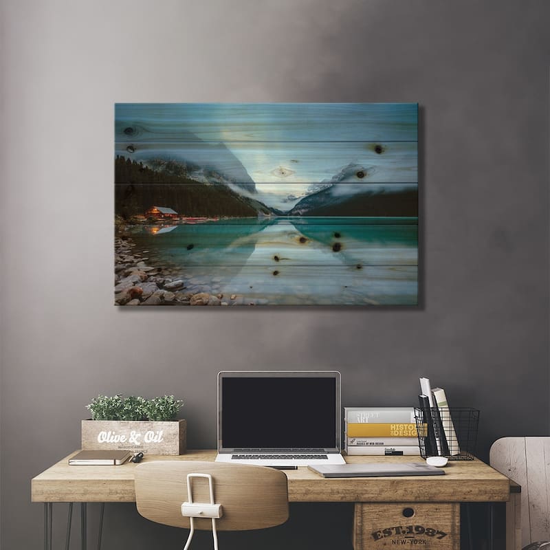 Dawn At Lake Louise Print On Wood by Matteo Colombo - Multi-Color