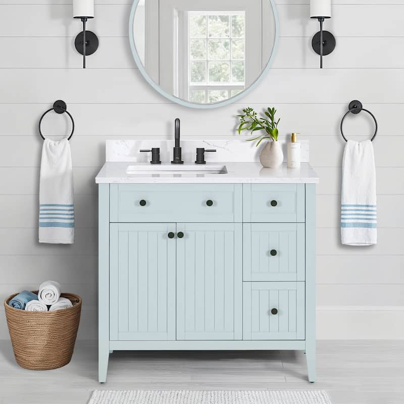 Layla Bathroom Vanity in Ice Blue with Cala White Engineered Stone Top - 37"W x 22"D x 35"H