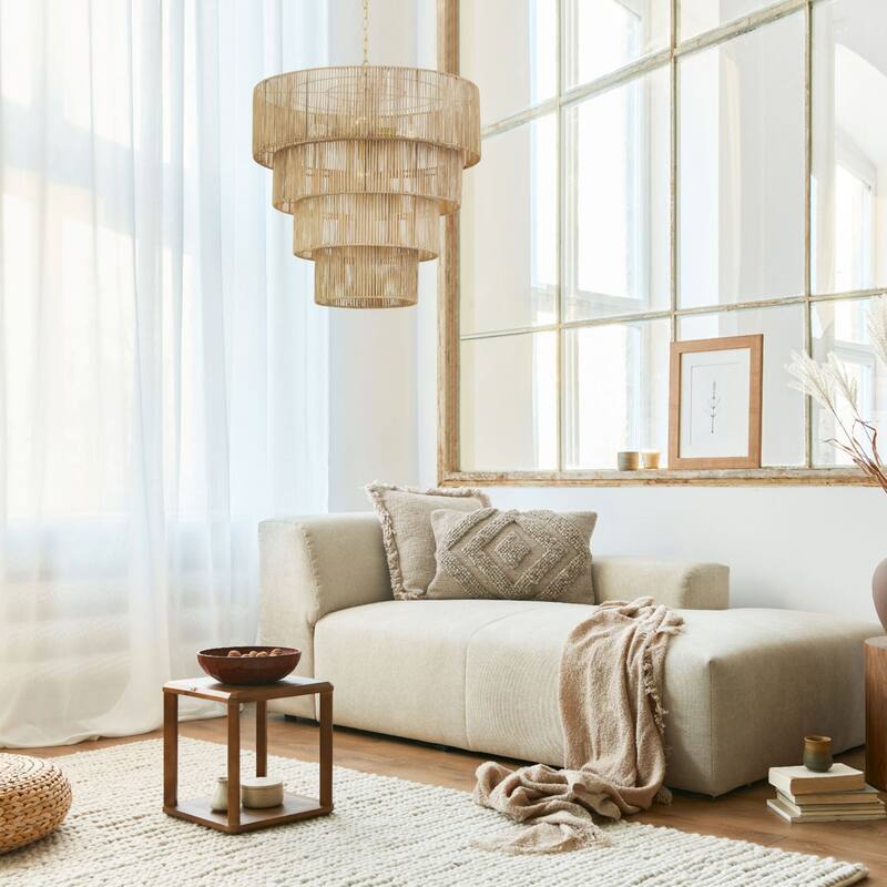 KAWOTI Width 26" 5-Light 4-Tiered Bohemian Pendant Light