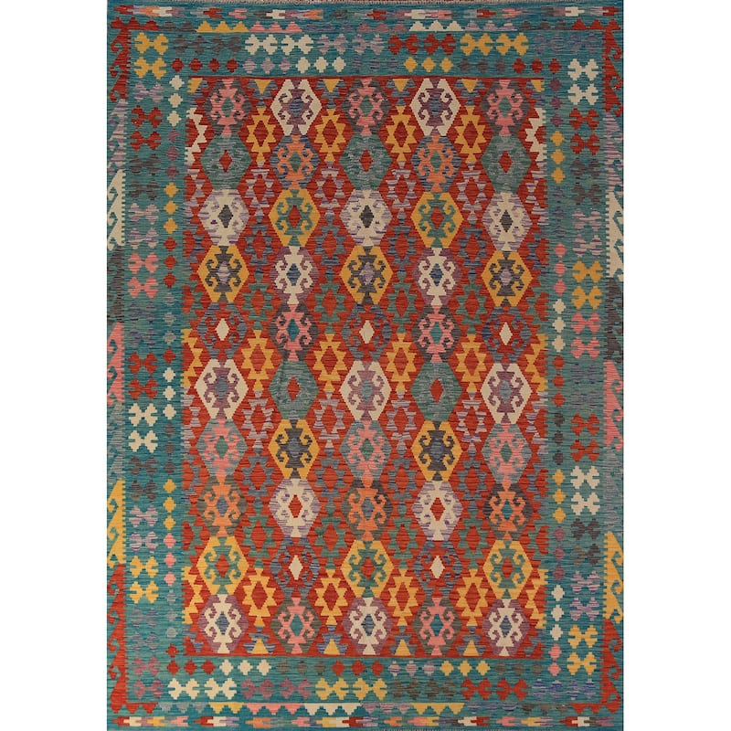 Geometric Kilim Oriental Area Rug Hand-Woven Tribal Wool Carpet - 8'5"x 11'6"