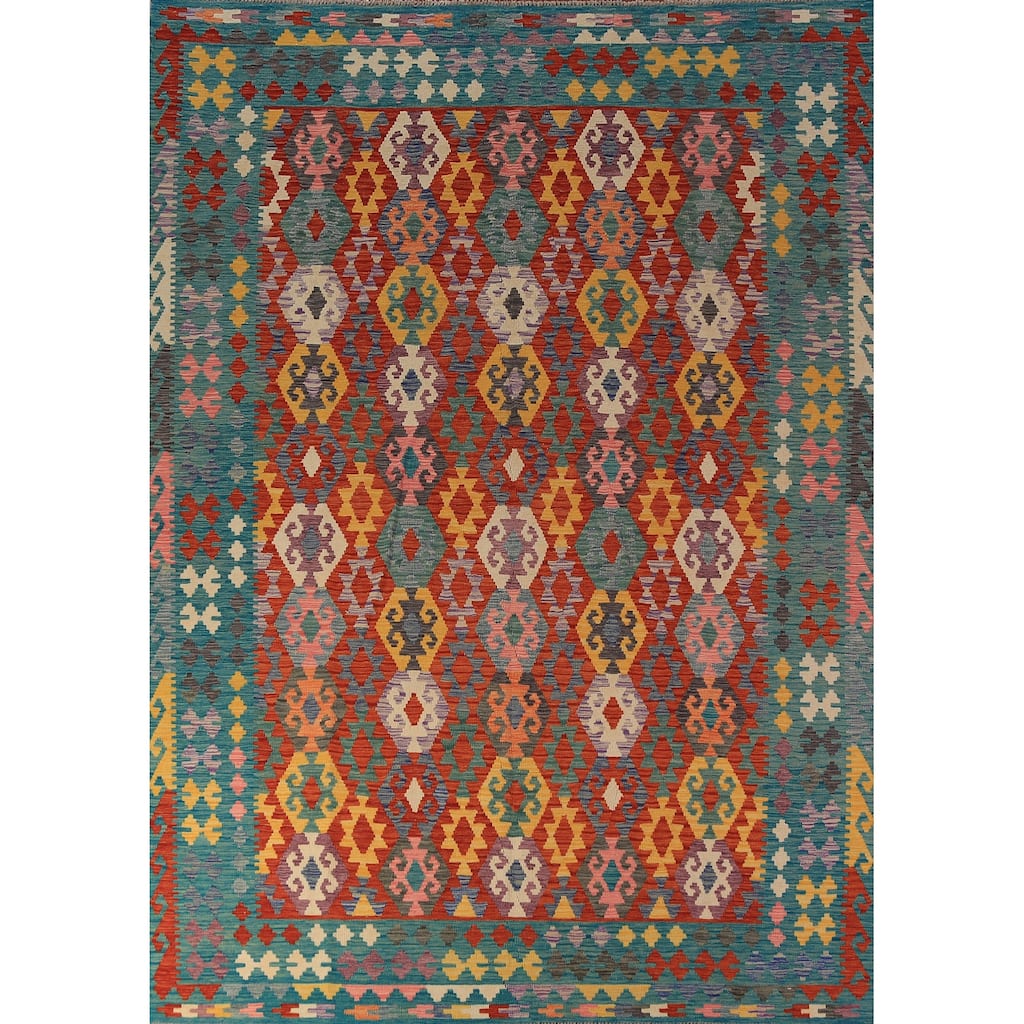 Geometric Kilim Oriental Area Rug Hand-Woven Tribal Wool Carpet - 8'5"x 11'6"