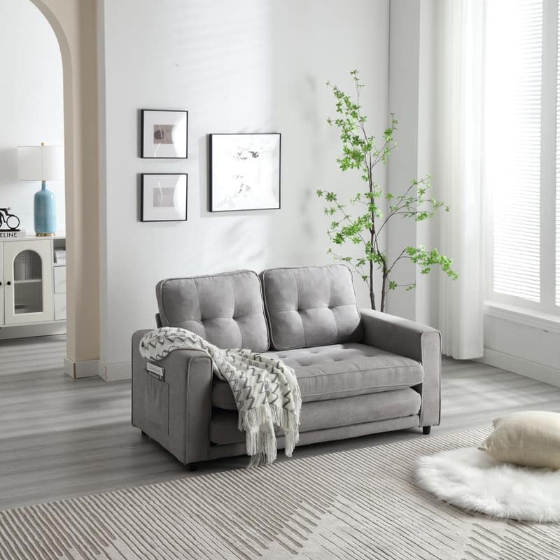 Modern Convertible Velvet Loveseat Sofa Sleeper Sofa Bed with 2 Pillows