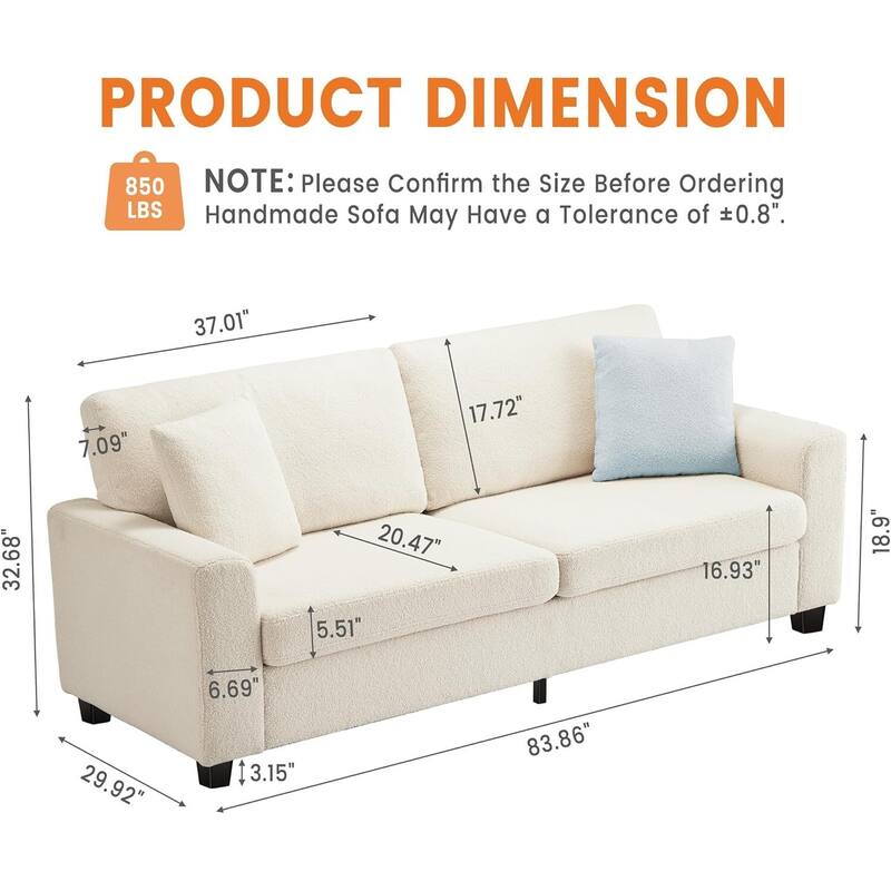 3 Seater Cloud Couch, with Deep Seats, 83"