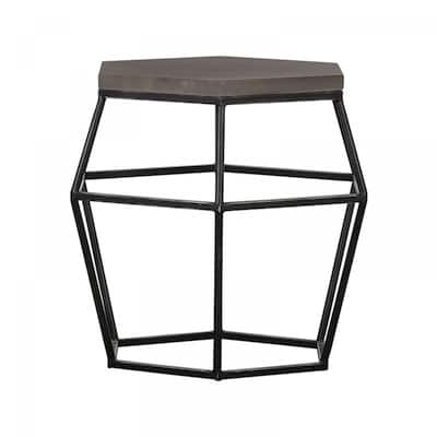 Modern Hexagonal Grey Concrete End Table with Black Metal Frame Indoor Outdoor Side Table - 23” x 22” x 22”