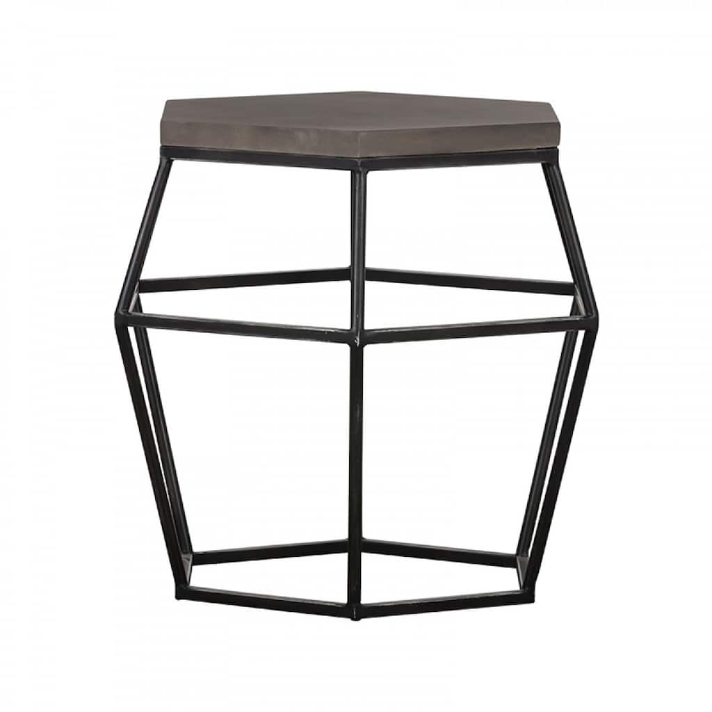 Modern Hexagonal Grey Concrete End Table with Black Metal Frame Indoor Outdoor Side Table - 23” x 22” x 22”