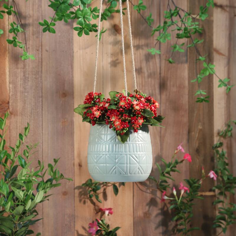 Sagebrook Home Neutral Textured Ceramic Hanging Planter