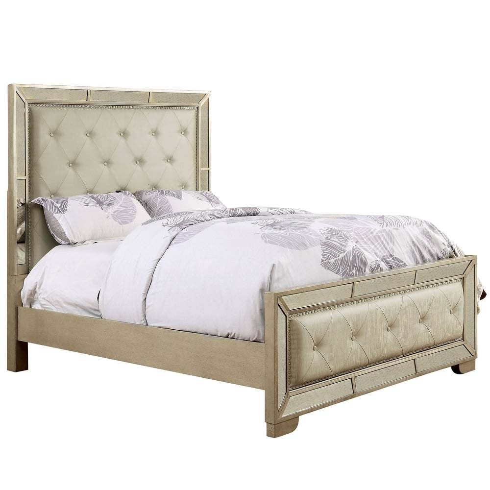 Furniture of America Gevi Modern Gold Faux Leather Padded Panel Bed