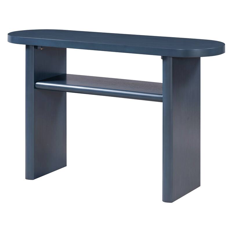 47.8" Elegant Minimalist Console Table with Rounded Edges, Wooden Oval Living Room Sofa Table with Open Storage Shelf