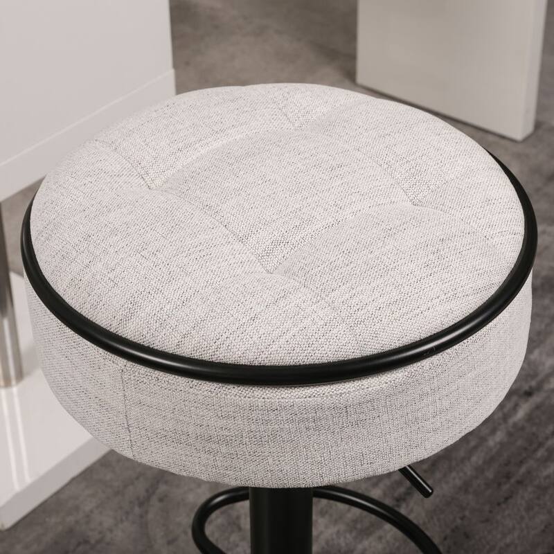 Set of 2 Linen Round Storage Bar Stool