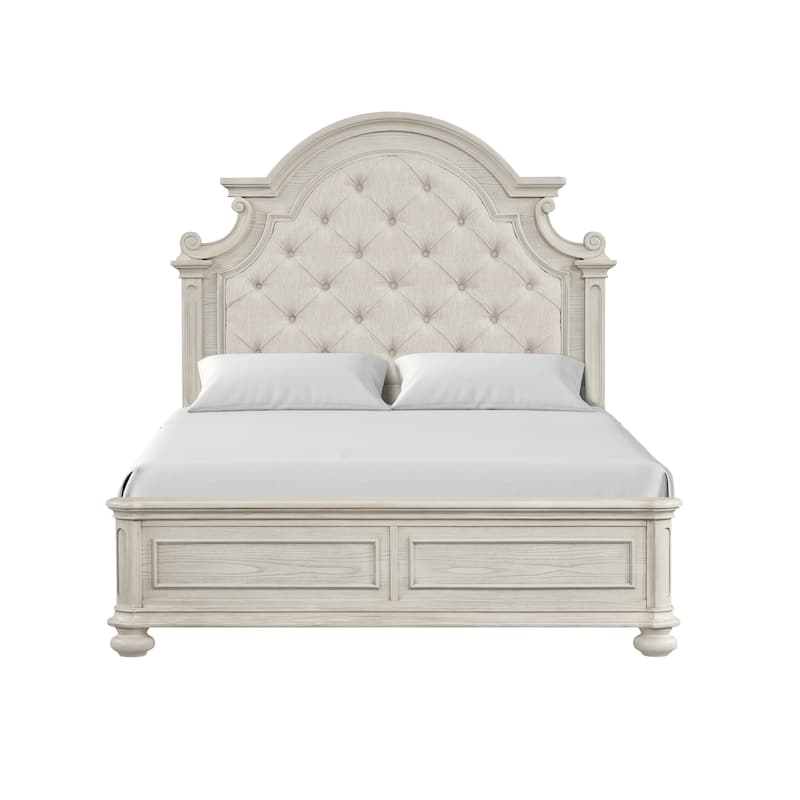 Roundhill Furniture Nelson French Traditional Tufted Upholstery Bed, Antique White