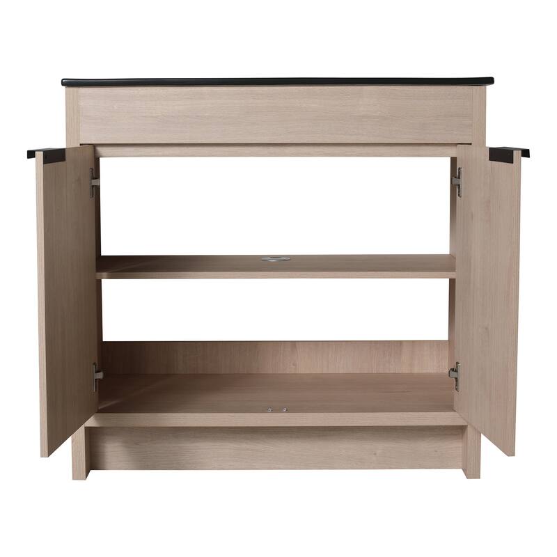 Freestanding Plywood Bathroom Vanity Set in Plain Light Oak with Integrated Sink