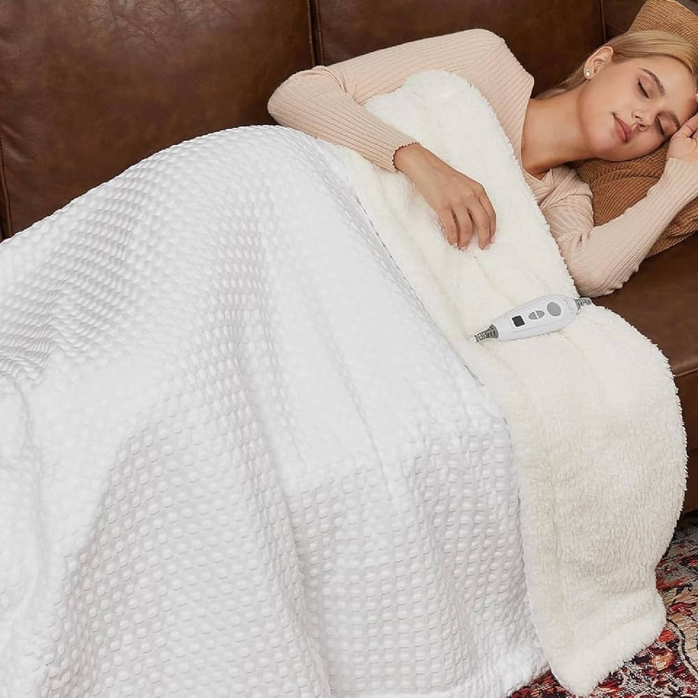Heated Electric Blanket with LCD Dual Controller, White