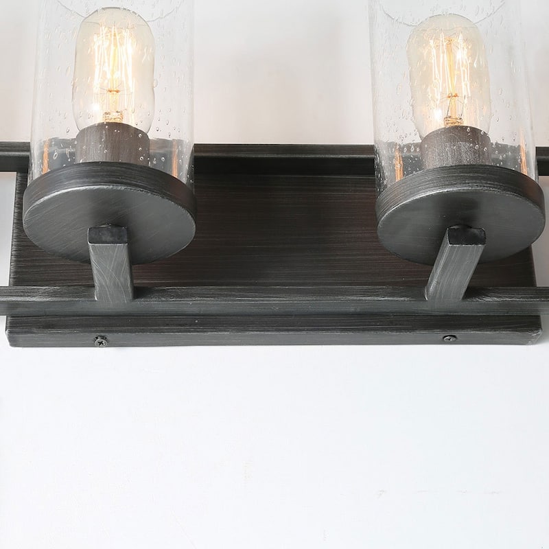 Carbon Loft Modern Brushed Silver Bathroom Vanity Lights Glass Wall Sconce - W31.5"xH7.5"xE5.5"