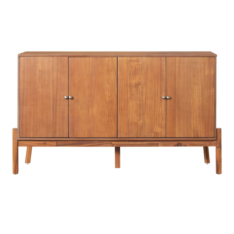 Vintage Sideboard Buffet Cabinet, 34.2" H 4-Door Storage Cabinet with Metal Handles, Brown Finish for Dining Room or Living Room