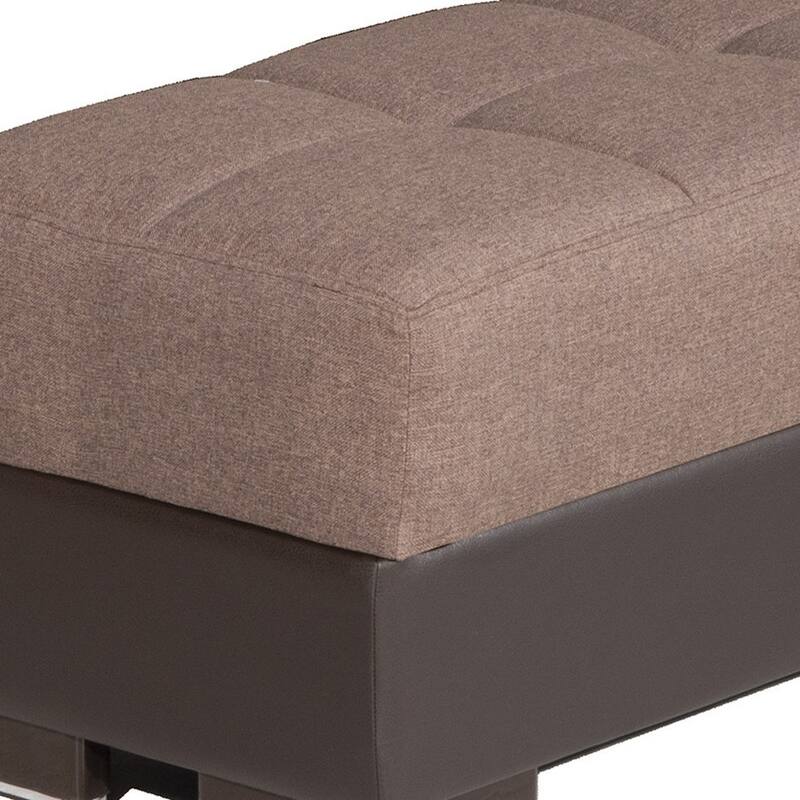 HomeRoots 52" Brown Chenille And Faux Leather Tufted Storage Ottoman