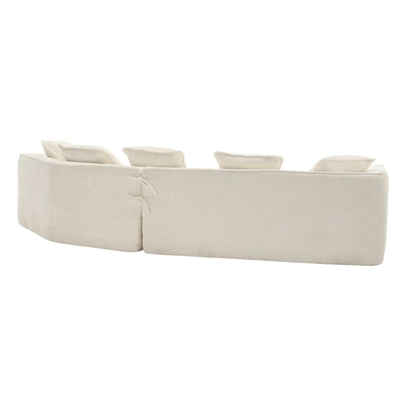 3 Seater Beige Chenille Sofa for Living Room with Unique Double Seat and Corner Design