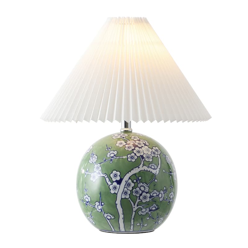 Alessio 19.5" Cottage Classic Chinoiserie Ceramic Orb LED Table Lamp with Pleated Shade, by JONATHAN Y