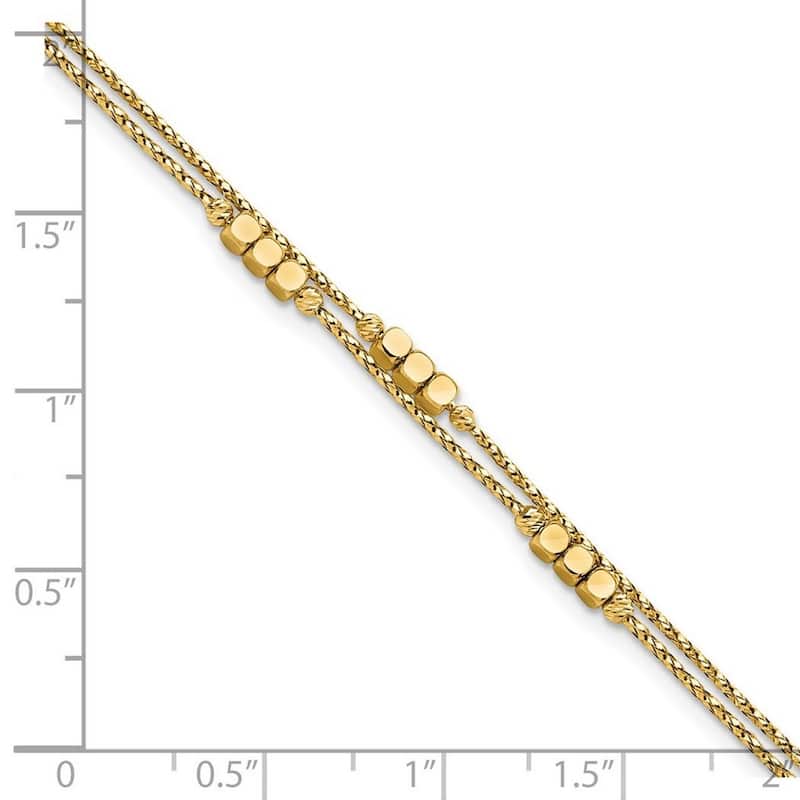 Curata 14k Yellow Gold Polished Sparkle Cut Beaded Double Strand Bracelet 7.5 Inch