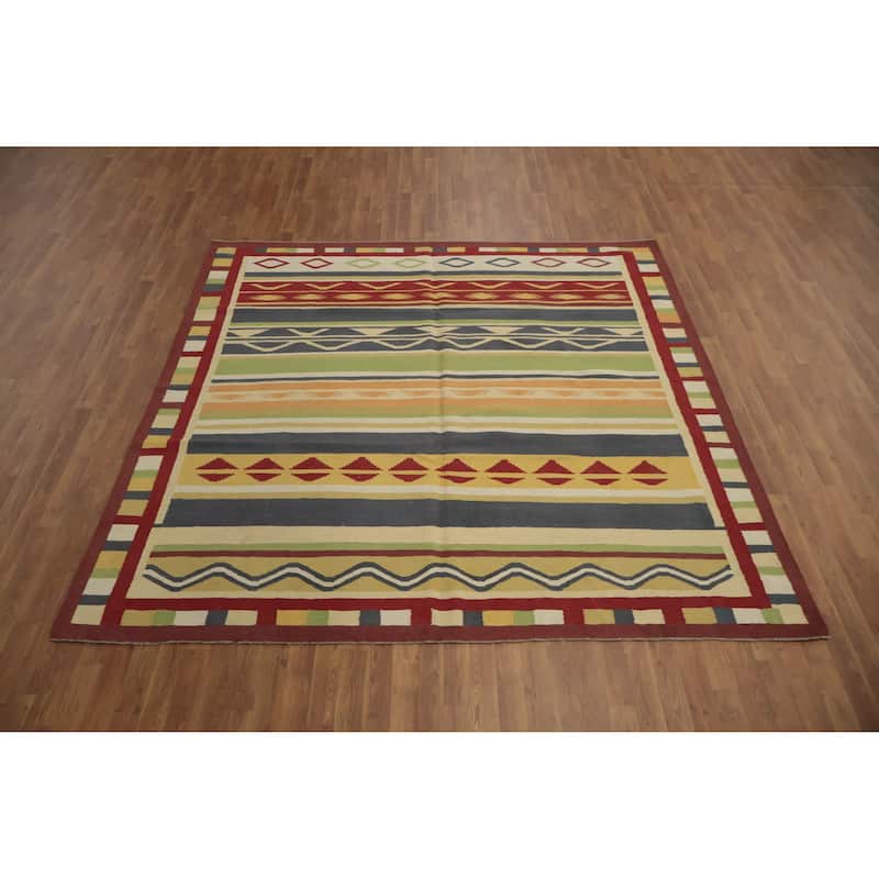 Hand Woven Oriental 100% Wool Carpet Southwestern Tribal Multi-Colored Kilim Area Rug - 8' 3'' X 8' 3''