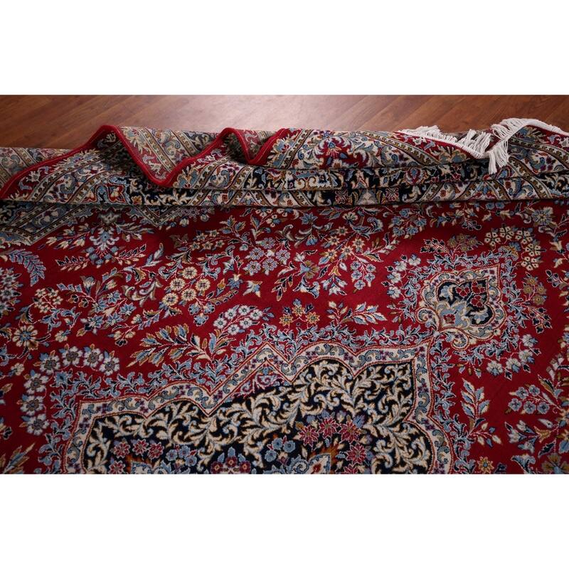 Traditional Red Kashan Turkish Area Rug Machine-Made Bedroom Carpet - 9'6" x 13'0"