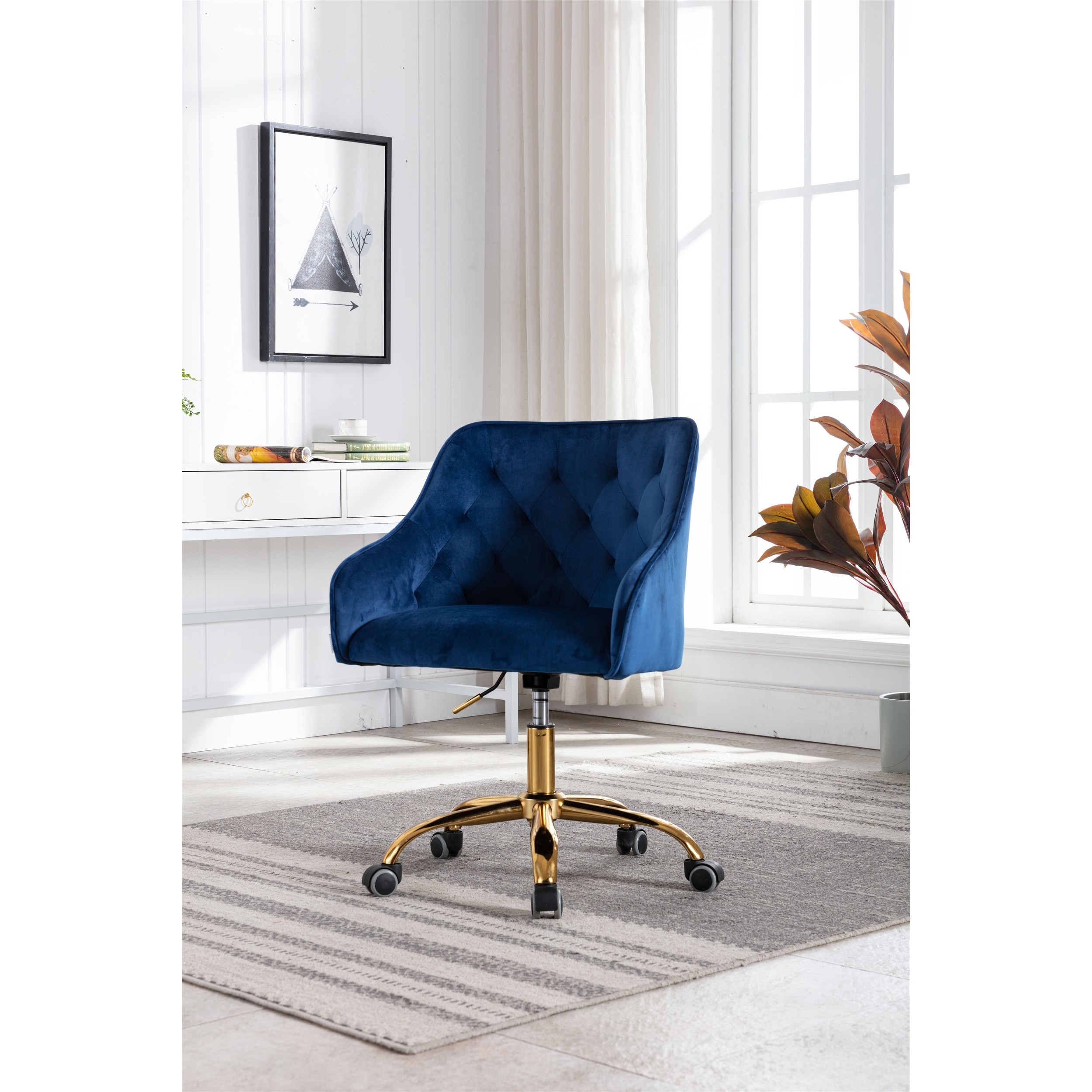 Home Office Desk Chair with Wheels Modern Upholstered Velvet