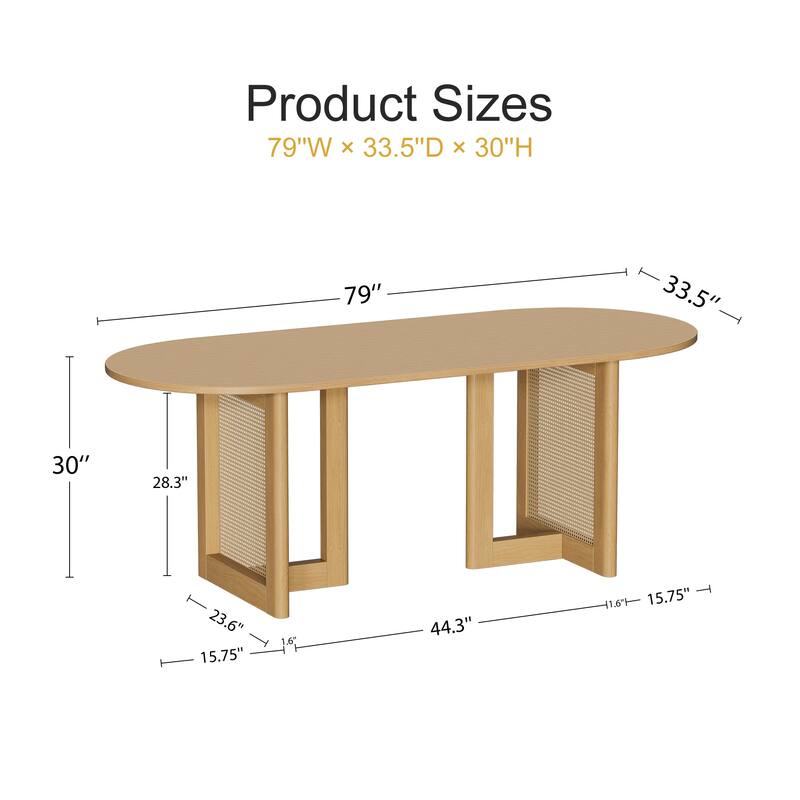 79" Dovelina Oval Dining Table with Rattan Double Pedestal for 8 People