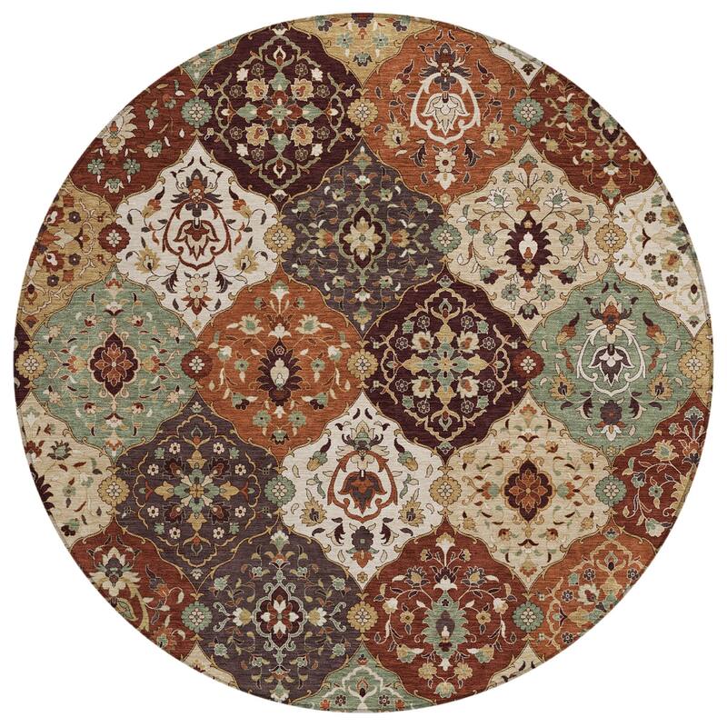 Machine Washable Indoor/ Outdoor Traditional Panel Chantille Rug