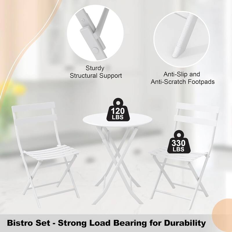 3 Pieces Patio Foldable Round Table and 2 Chairs