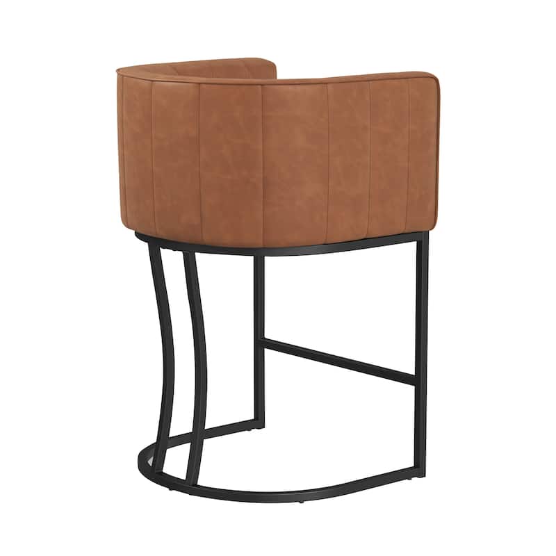 LUE BONA Modern 26.in Low Back Counter Height Barstool Barrel Set of 4 Bar Stools with Metal Frame