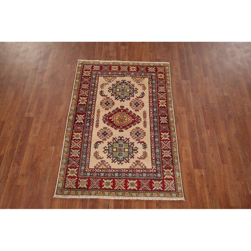 Kazak Foyer Rug Hand-Knotted Bedroom Wool Carpet - 3'4" x 4'11"