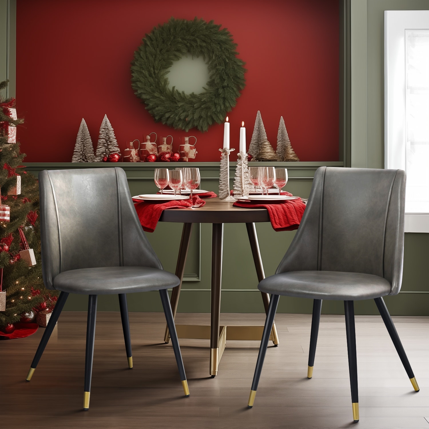 Red leather hotsell dining room chairs
