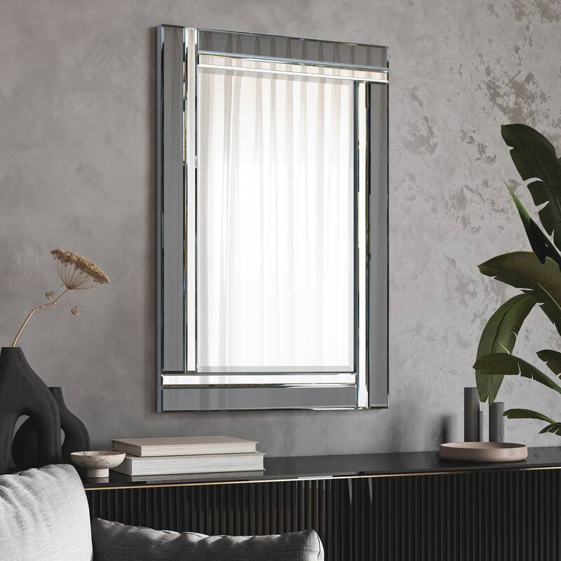 Rectangular Beveled Charcoal Gray Mirror Framed Wall Mirror 24" x 36" - 36" x 24" x 1.2"