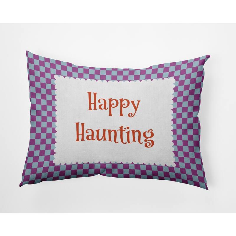 Halloween Happy Haunting Checks Accent Pillow - Orchid - 14" x 20"