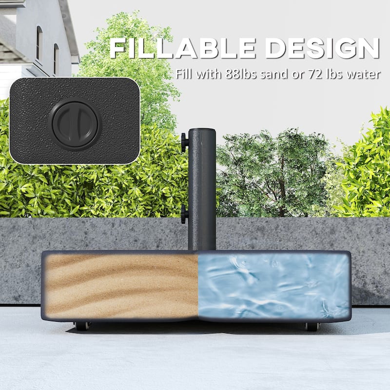 Outsunny Patio Umbrella Base with Wheels, Square Heavy Duty Umbrella Stand Holder, 70 lbs Water or 88 lbs Sand Filled